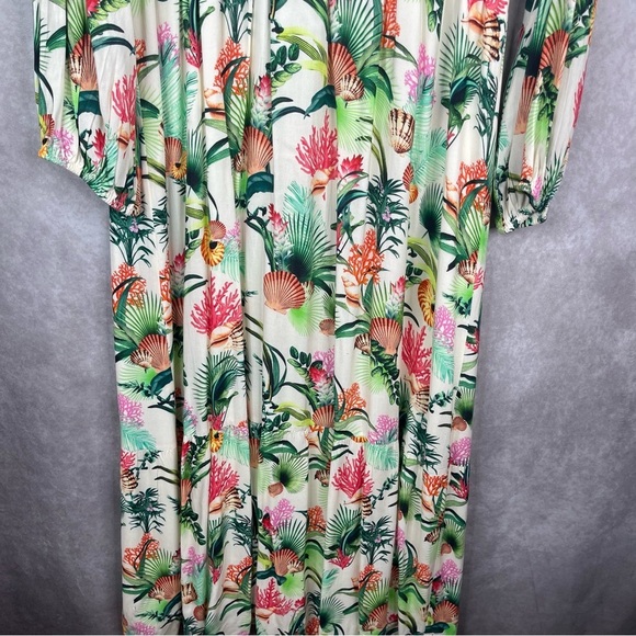 Boston Proper Sea Life Tropical V-Neck Empire Waist Long Sleeve Maxi Dress Sz 14 - Picture 4 of 11